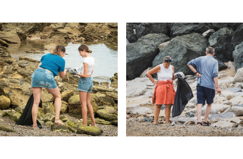 4 personnes collectant des d&eacute;chets sur la plage